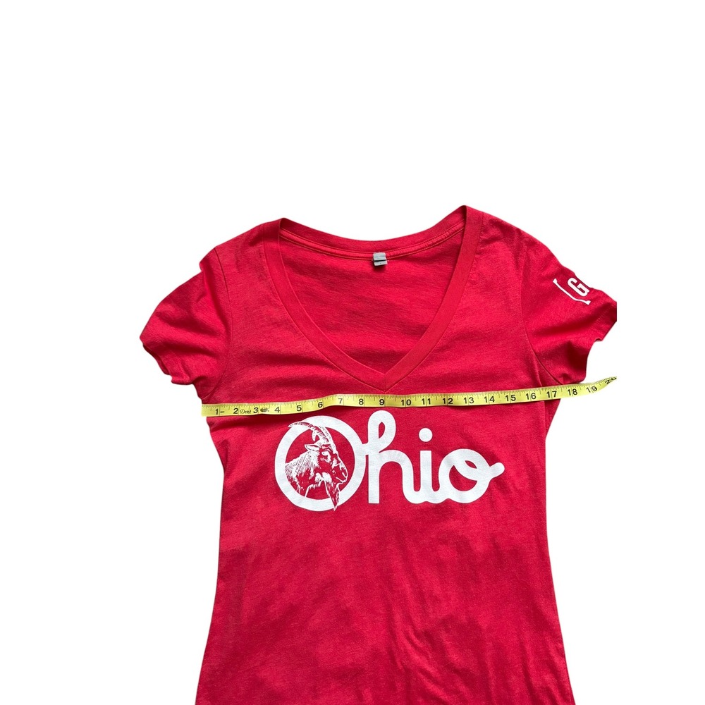 Next Level Ohio The GOAT Red V Neck Graphic T Shirt Women's Large Short Sleeve - Picture 5 of 6
